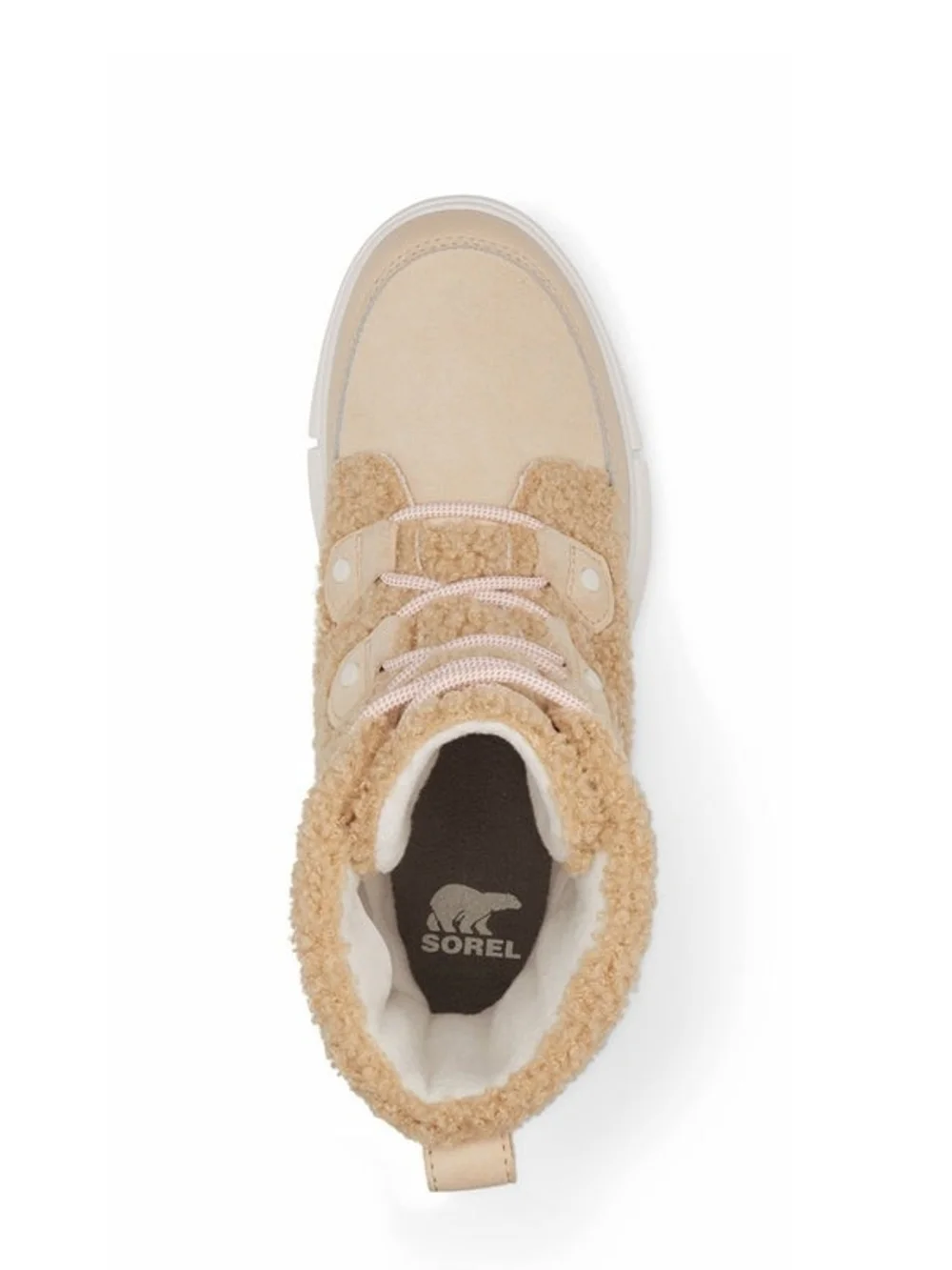 Sorel Explorer || Joan Lightweight Sherpa Lace-Up Boot in Tan
